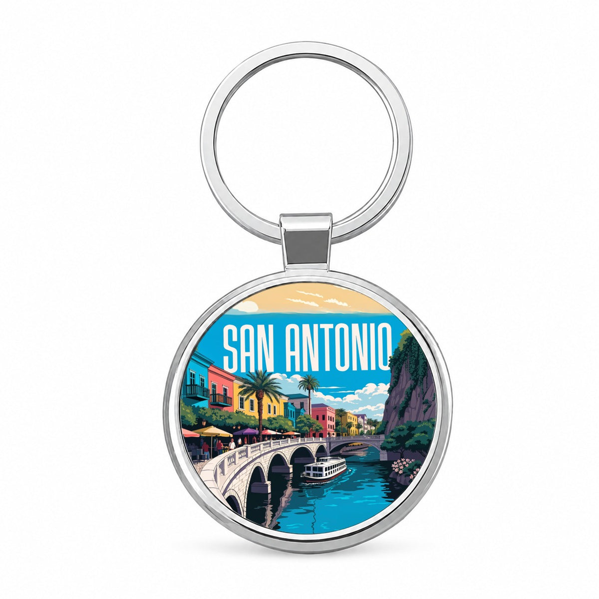 San Antonio Texas Travel Round Metal Keychain