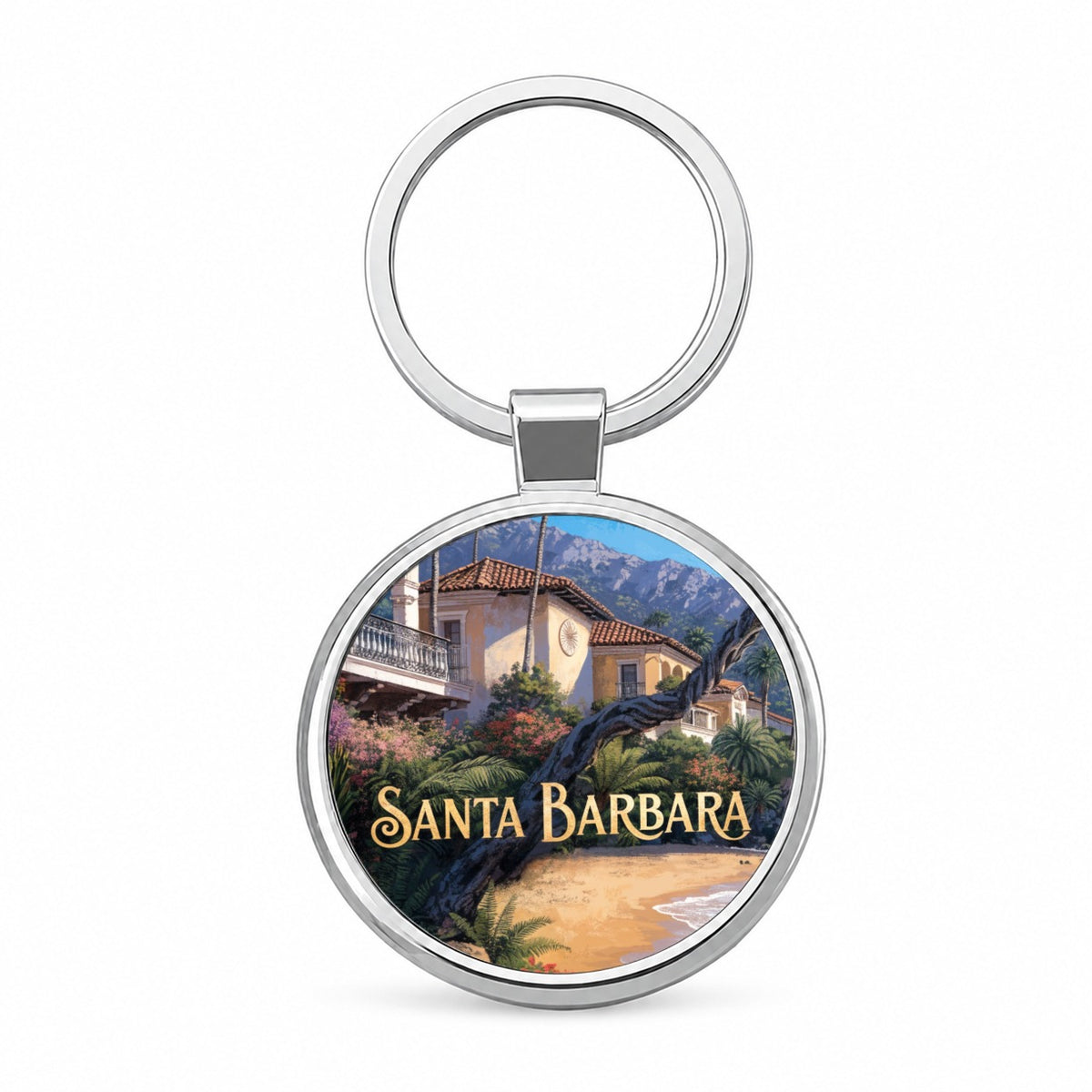 Santa Barbara California Travel Round Metal Keychain