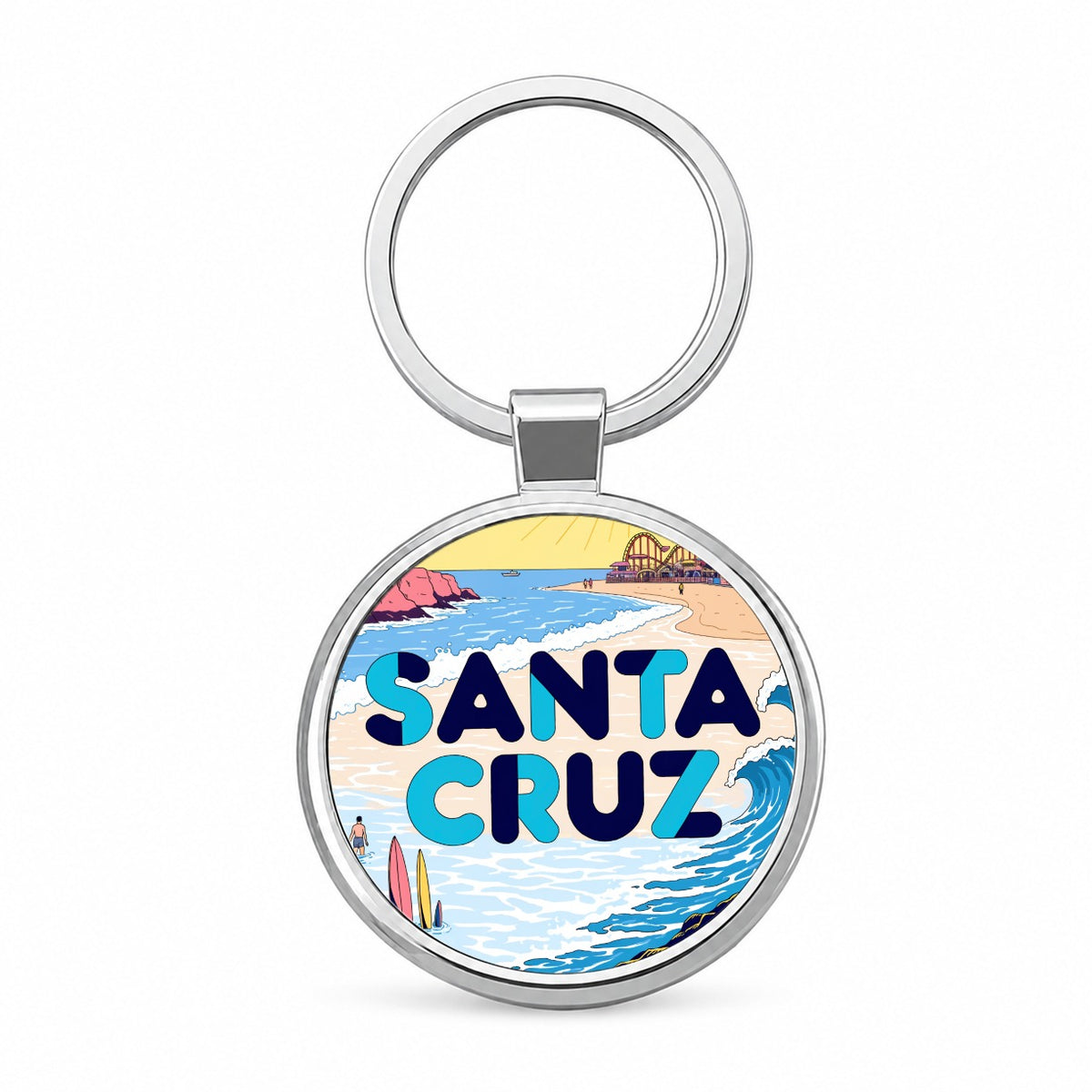 Santa Cruz Beach Travel Round Metal Keychain
