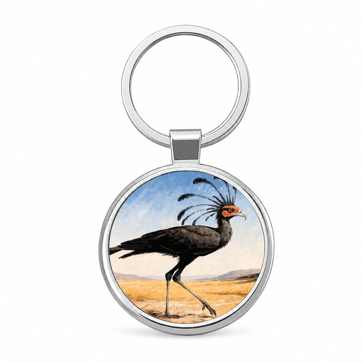 Secretary Bird Savanna Round Metal Keychain