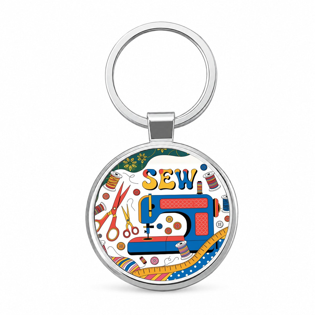 Sew Colorful Sewing Machine Round Metal Keychain