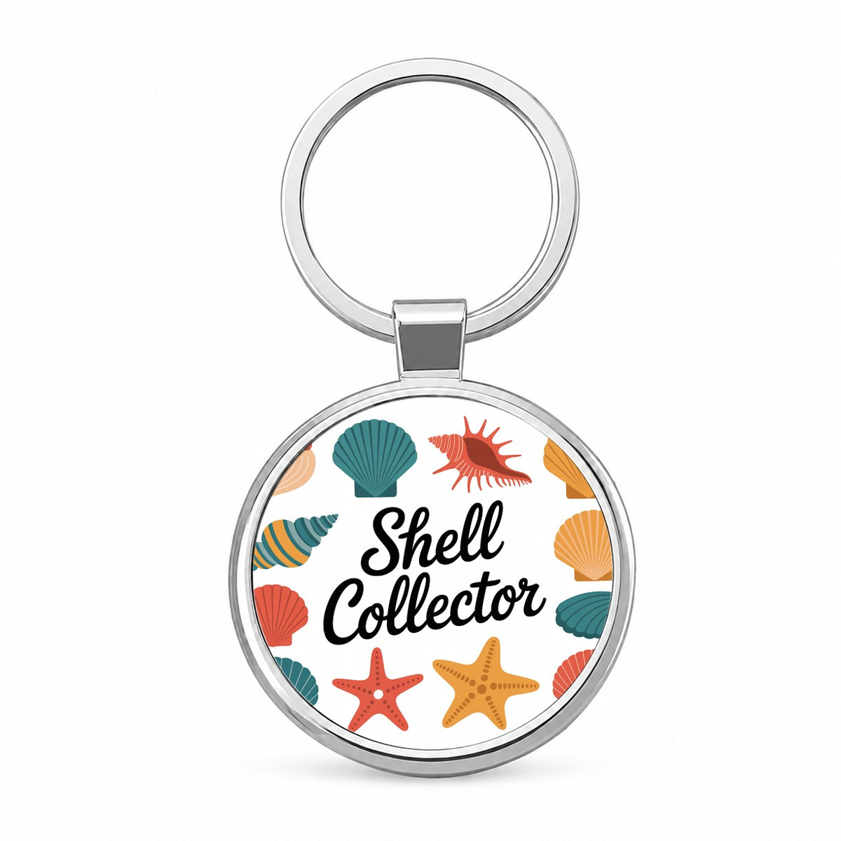 Shell Collector Seashells Round Metal Keychain