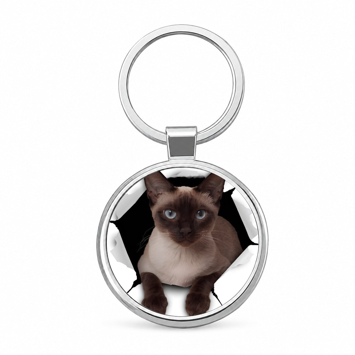 Siamese Cat Breakout Round Metal Keychain