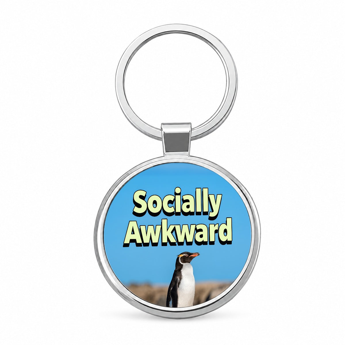 Socially Awkward Penguin Funny Round Metal Keychain