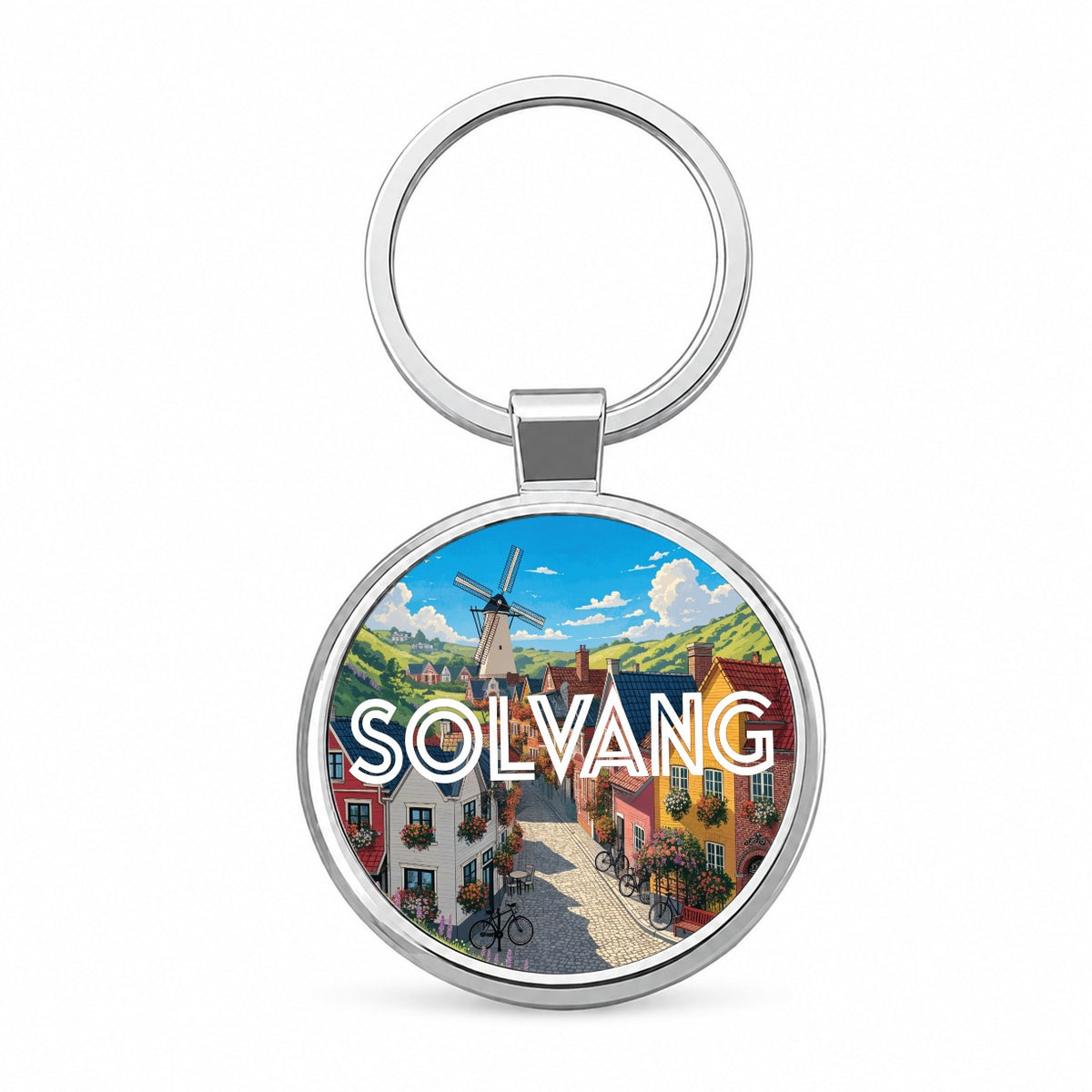 Solvang California Travel Round Metal Keychain