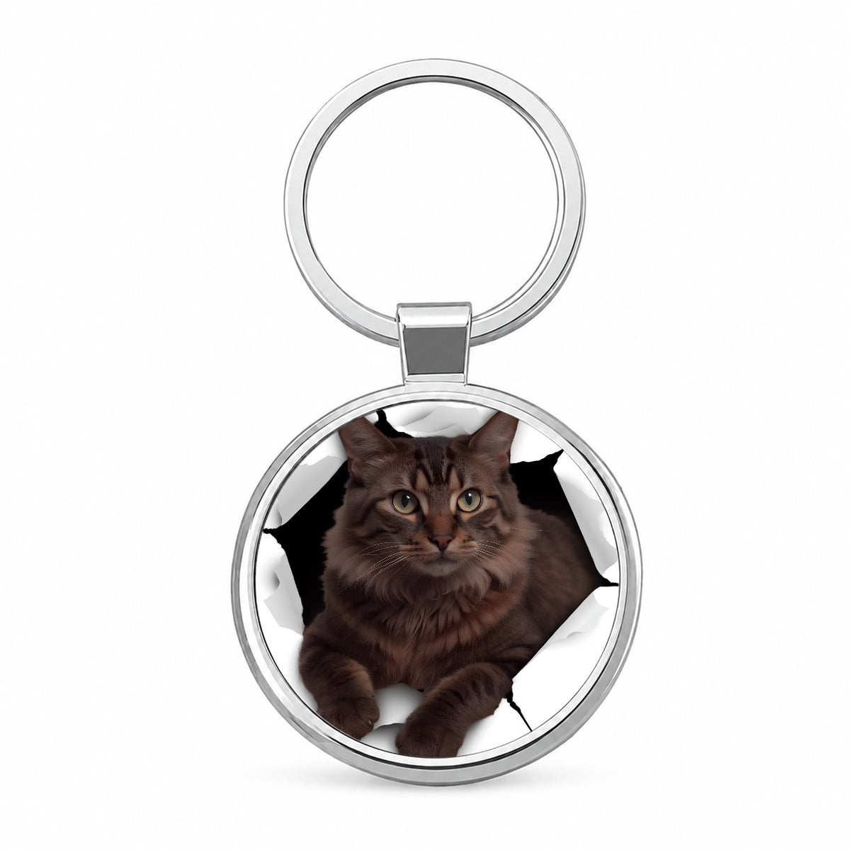 Somali Cat Breakout Round Metal Keychain