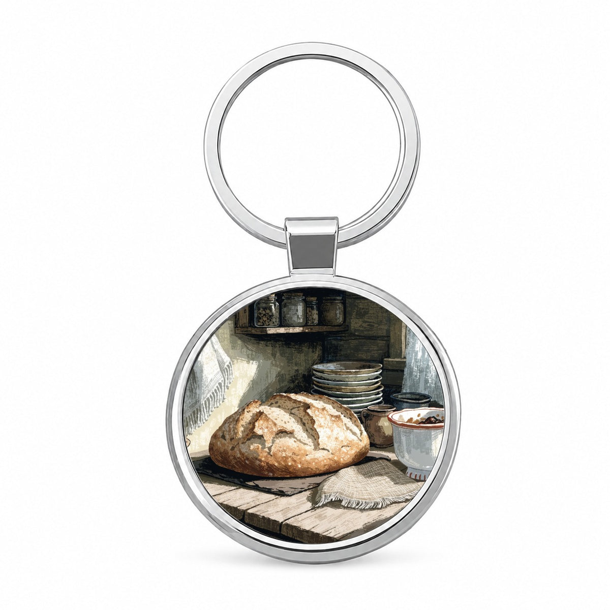 Sourdough Cottage Kitchen Round Metal Keychain