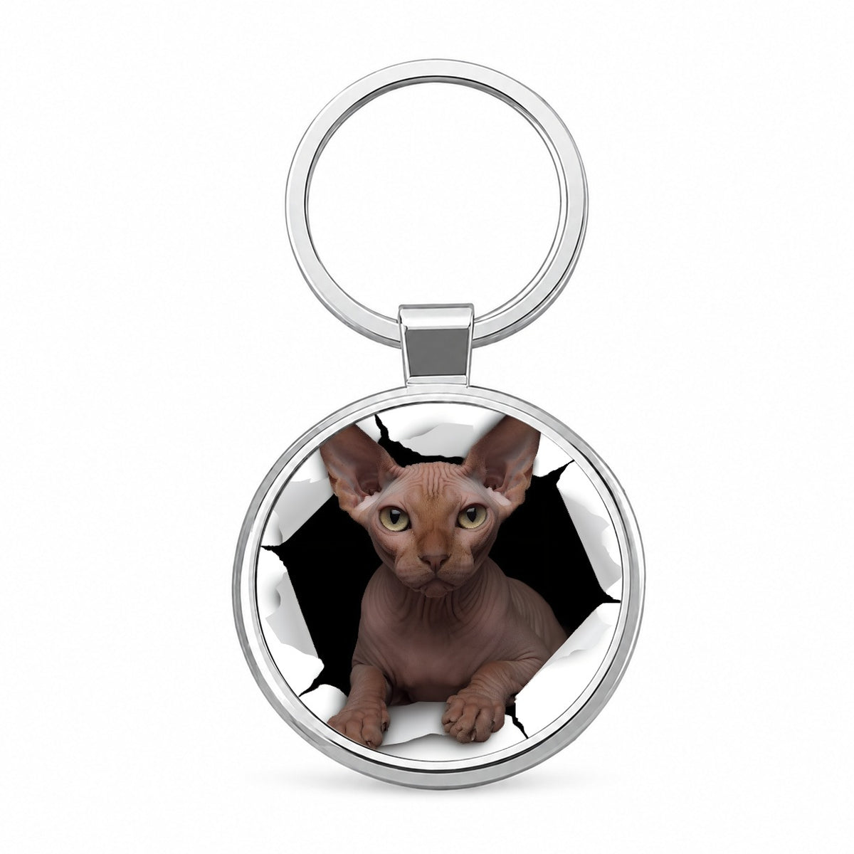 Sphynx Cat Breakout Round Metal Keychain