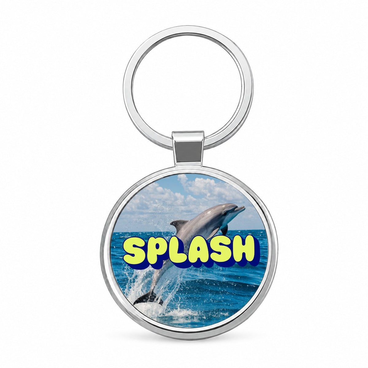 Splash Dolphin Jumping Fun Round Metal Keychain