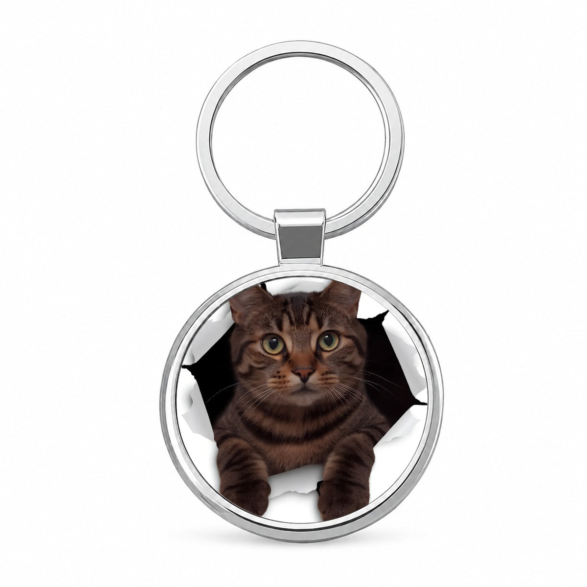 Tabby Cat Breakout Round Metal Keychain