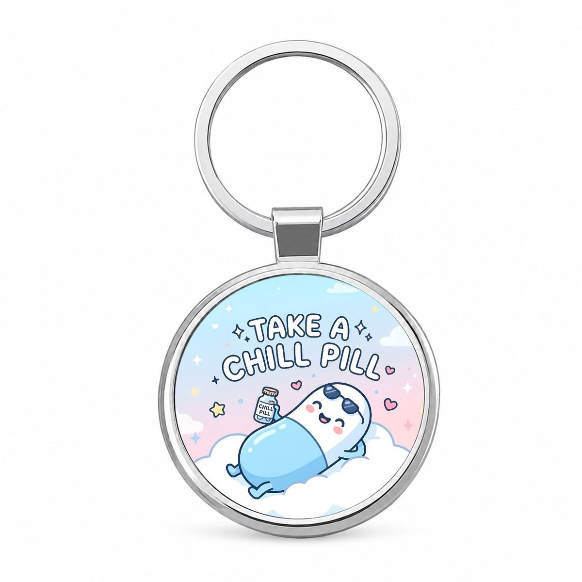 Take Chill Pill Cloud Funny Round Metal Keychain