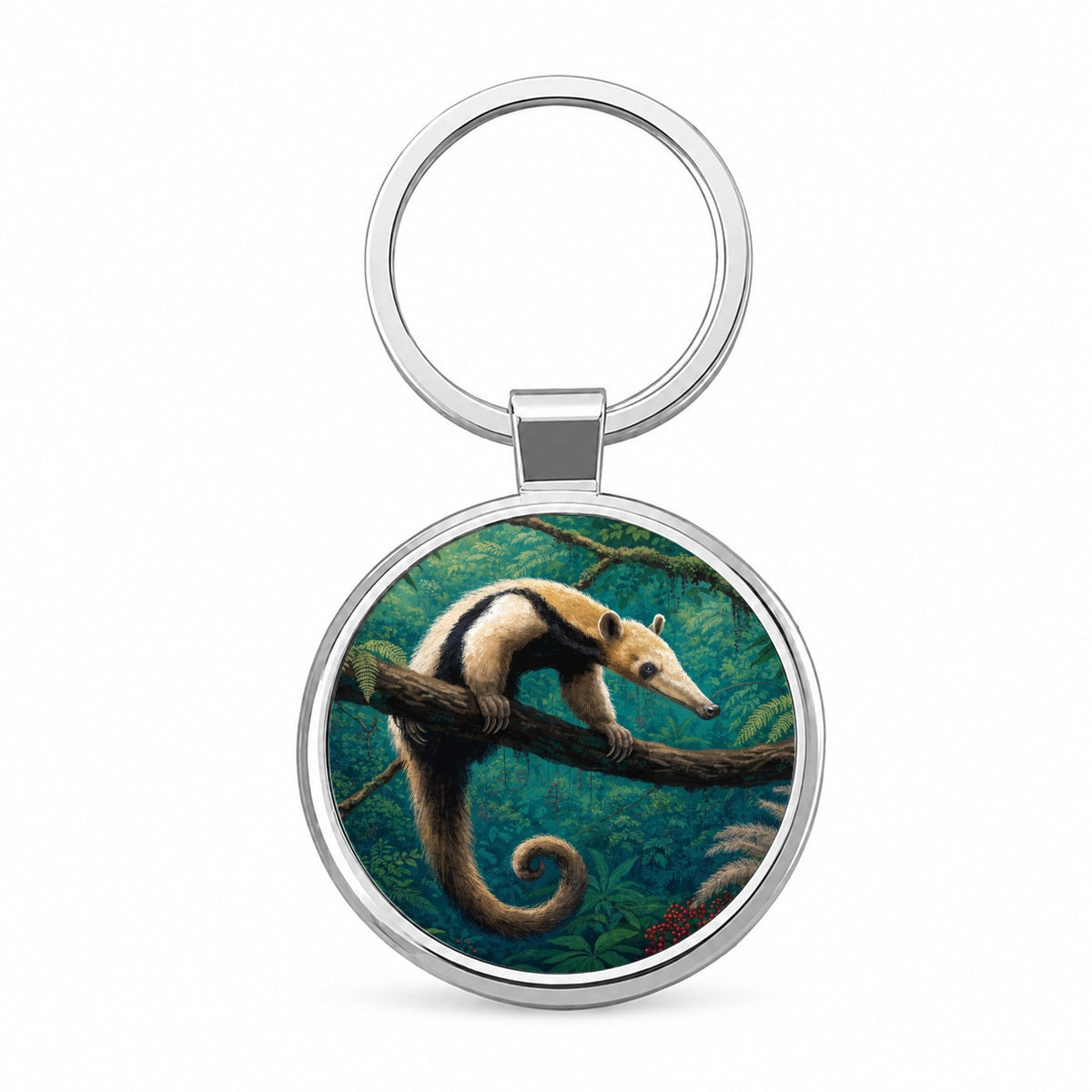 Tamandua Tropical Forest Round Metal Keychain