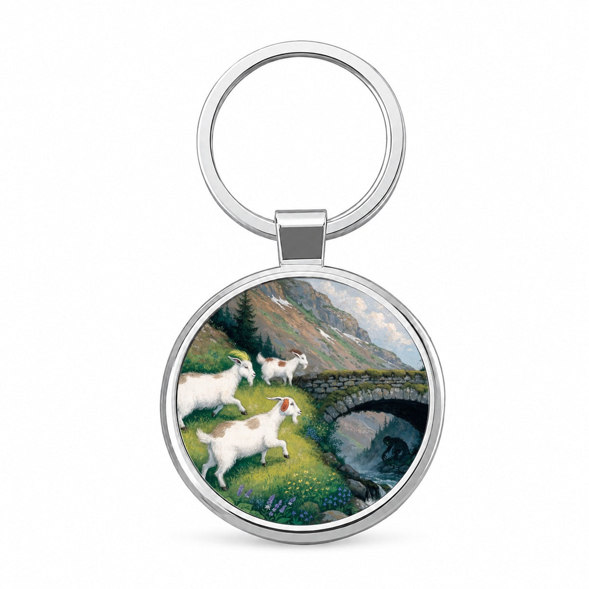 Three Billy Goats Gruff Round Metal Keychain
