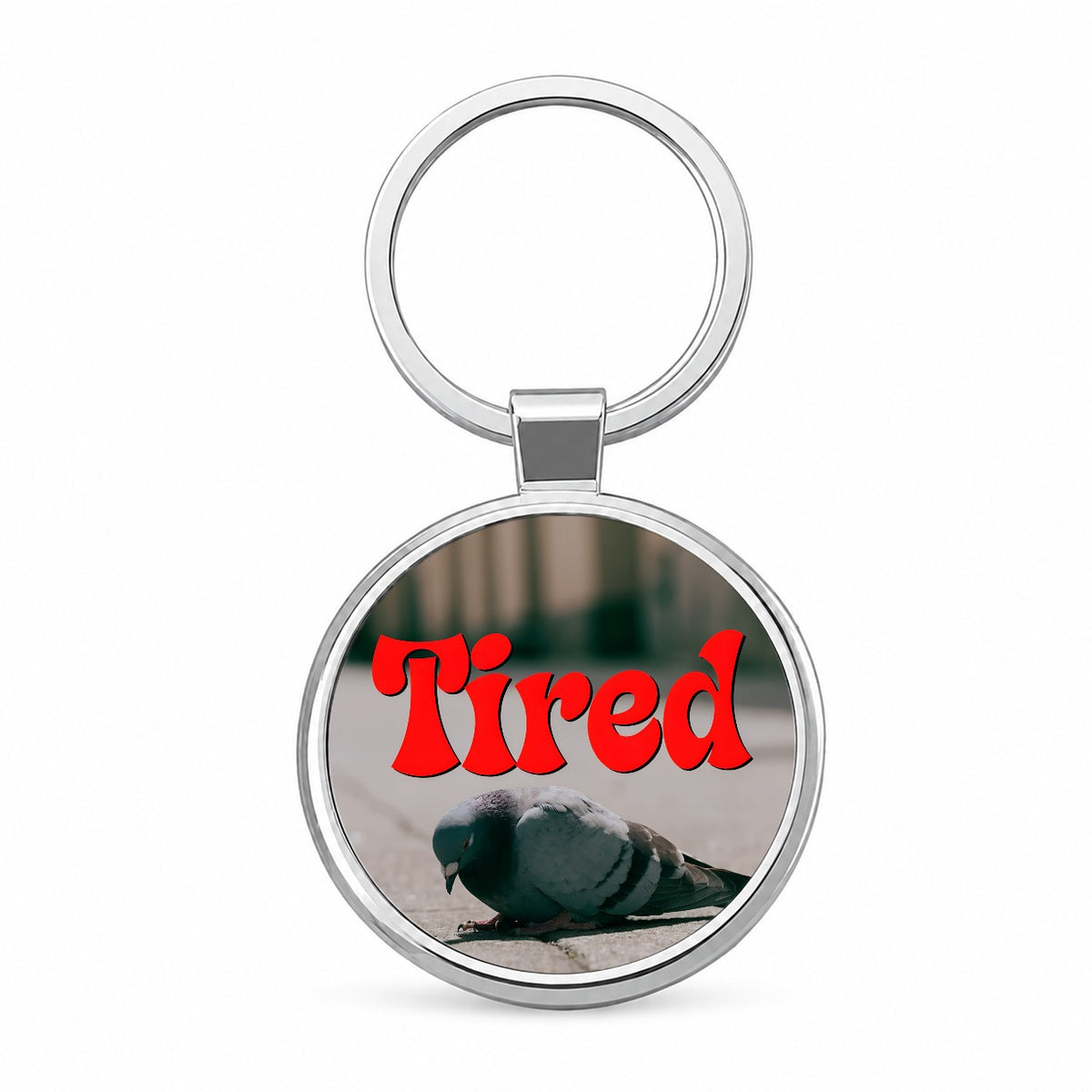 Tired Pigeon Funny Round Metal Keychain