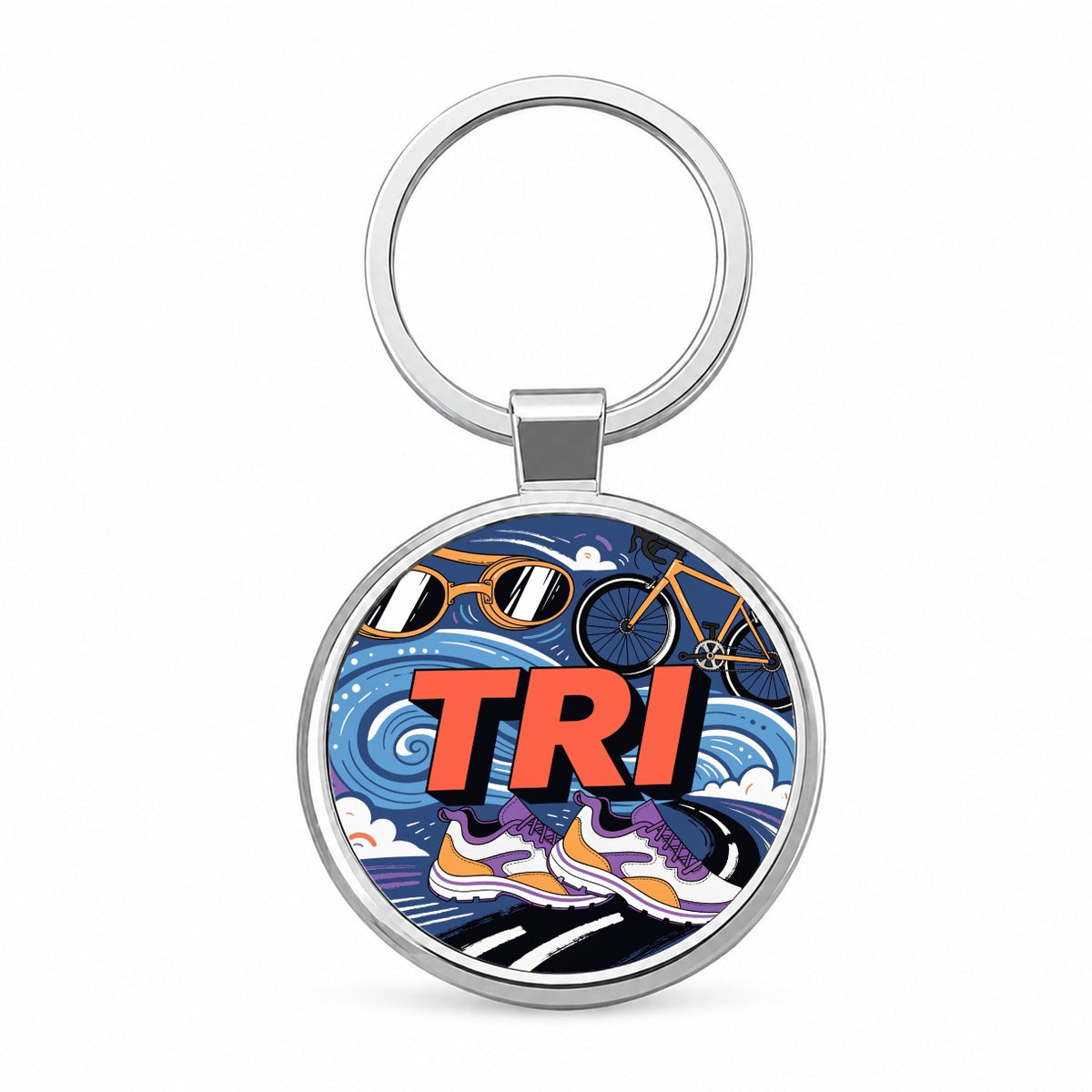 Triathlon Swim Bike Run Round Metal Keychain