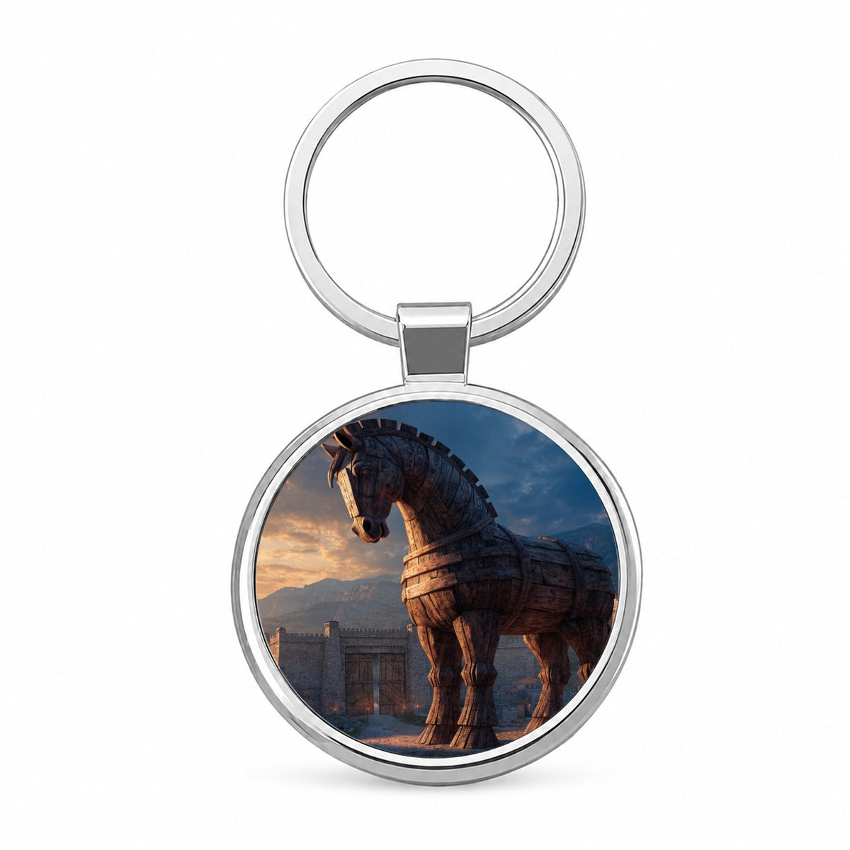 Trojan Horse Ancient Troy Greek Round Metal Keychain
