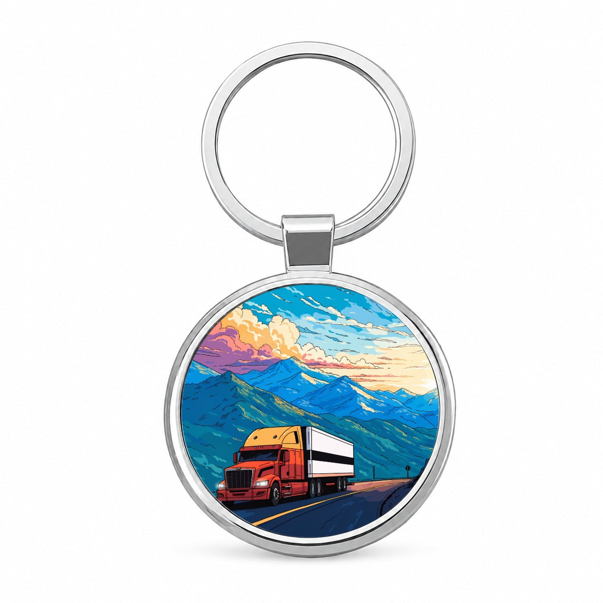 Truck Driver Semi Truck Round Metal Keychain