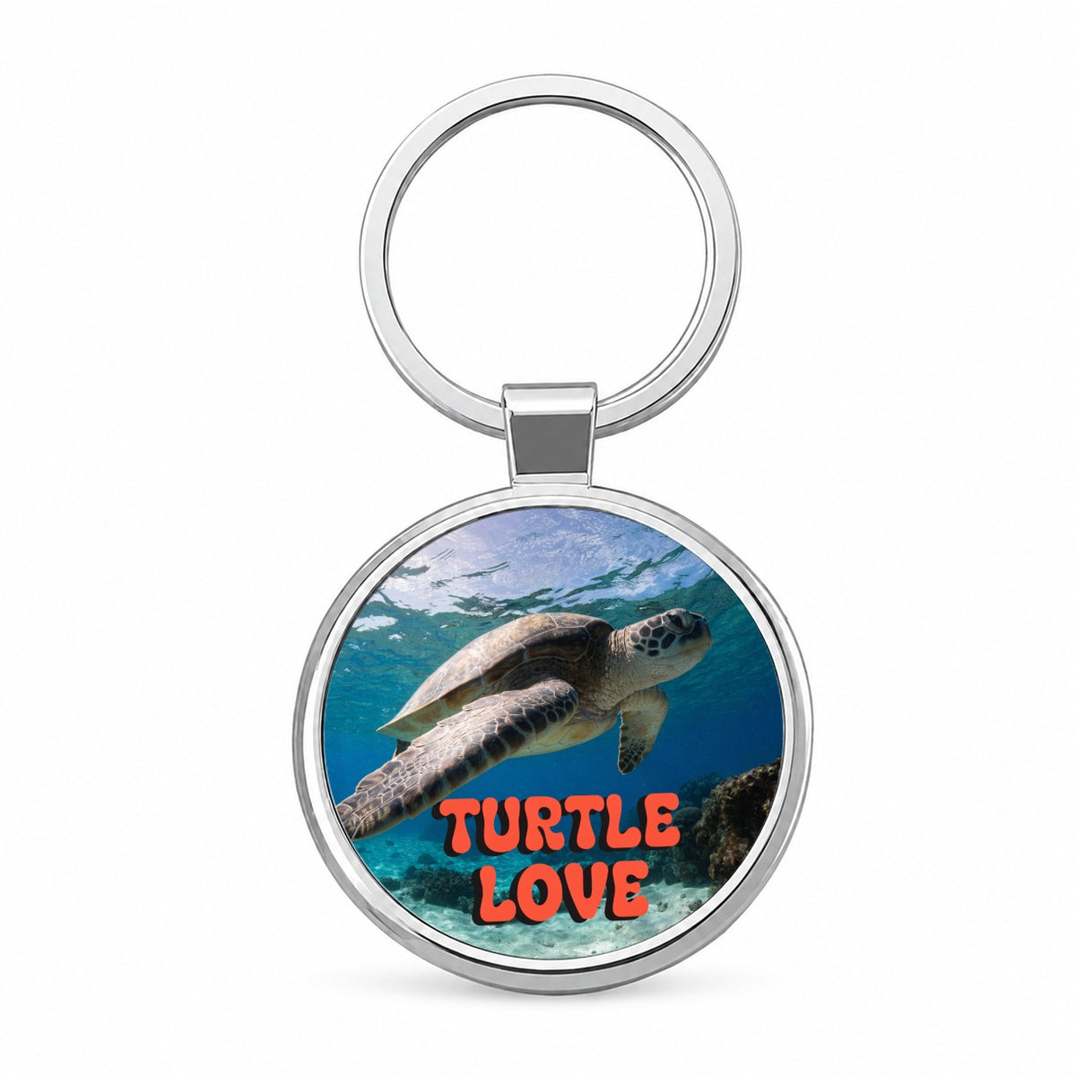 Turtle Love Swimming Fun Round Metal Keychain
