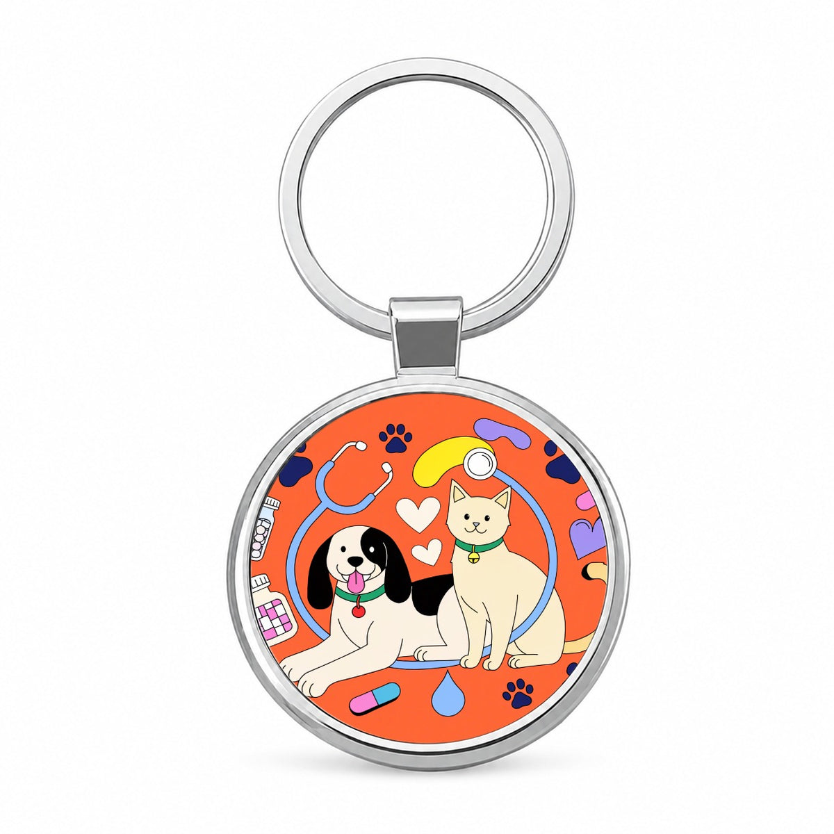 Veterinarian Animal Lover Round Metal Keychain