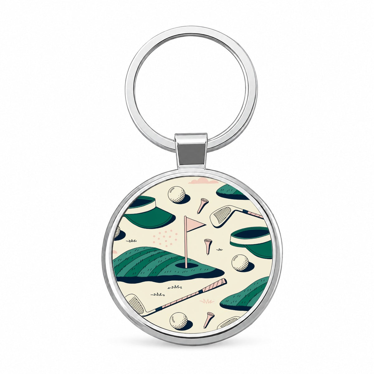 Vintage Golf Clubs Balls Round Metal Keychain