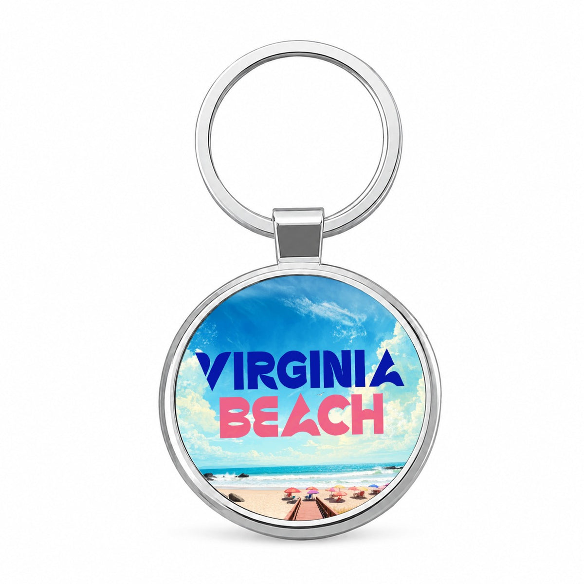 Virginia Beach Travel Round Metal Keychain