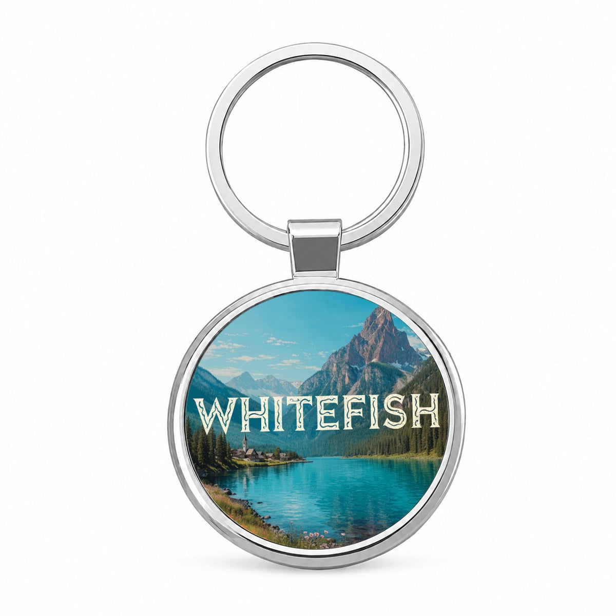 Whitefish Montana Travel Round Metal Keychain