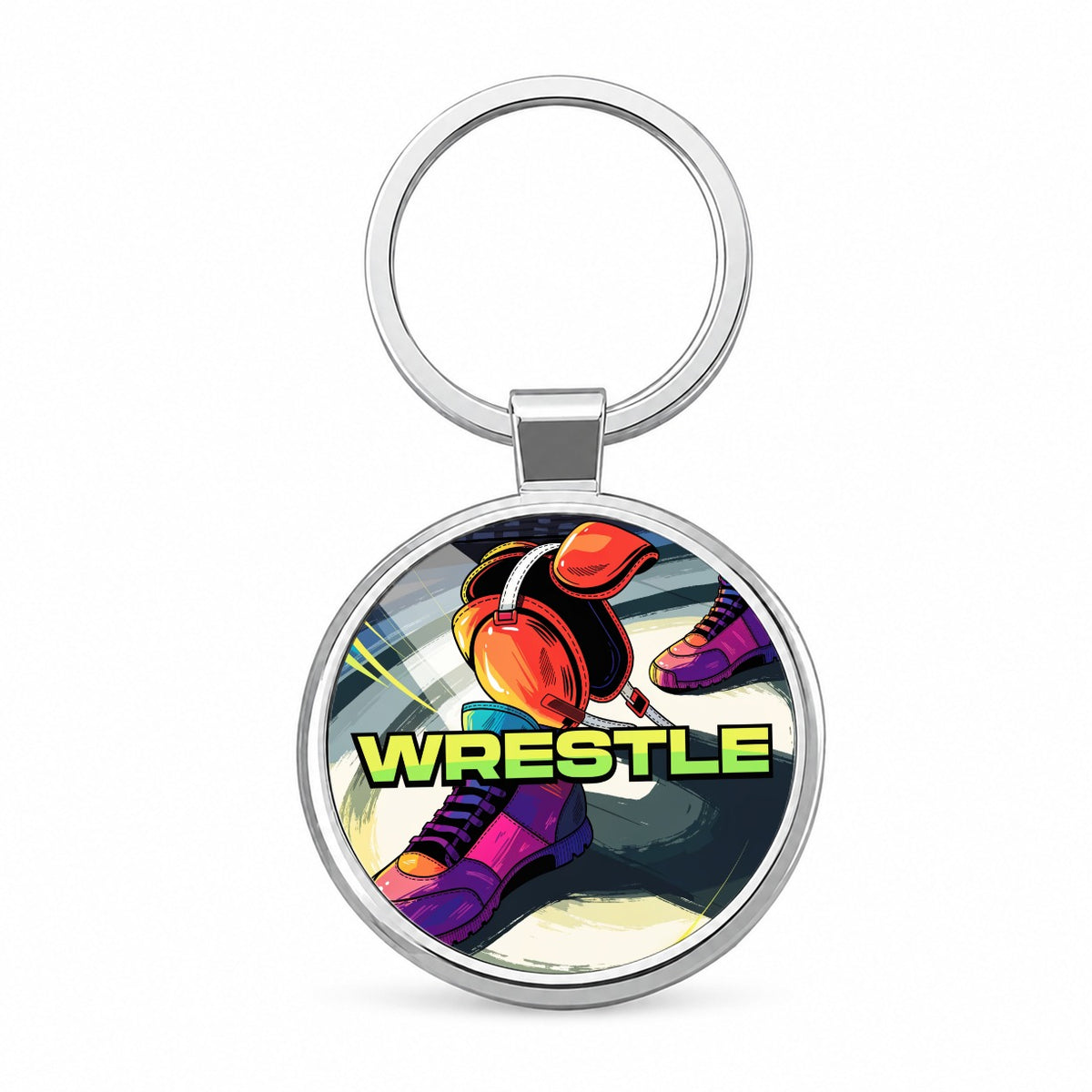 Wrestling Gear Sports Round Metal Keychain