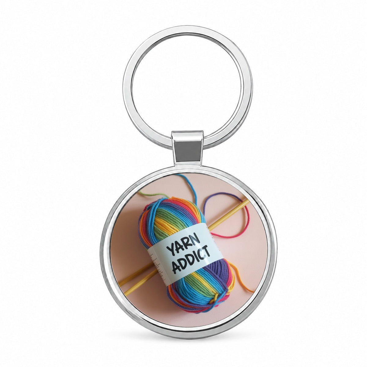 Yarn Addict Knitting Knitter Crochet Round Metal Keychain