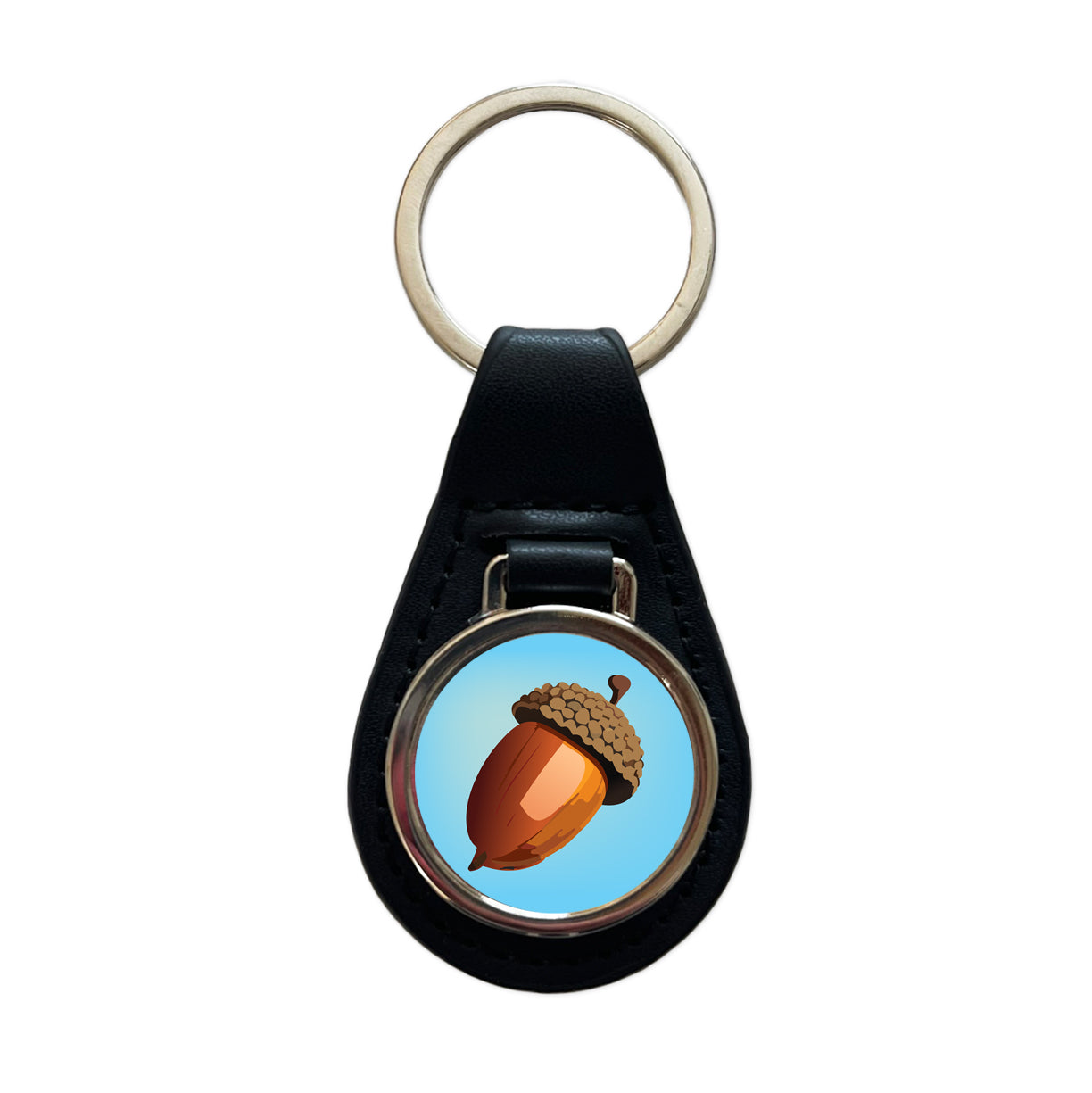 Acorn Nature Black Leather Metal Keychain