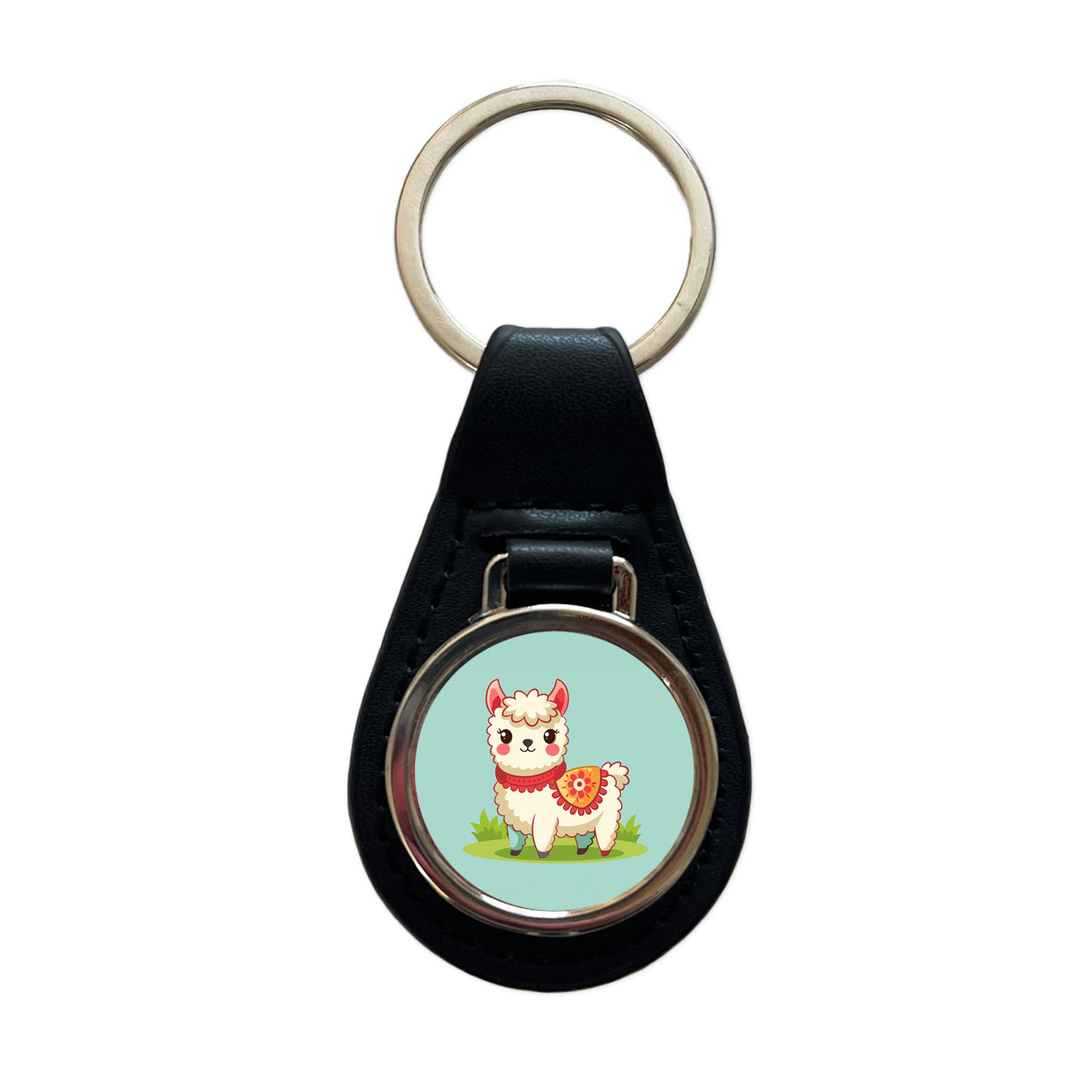 Alpaca Cute Black Leather Metal Keychain