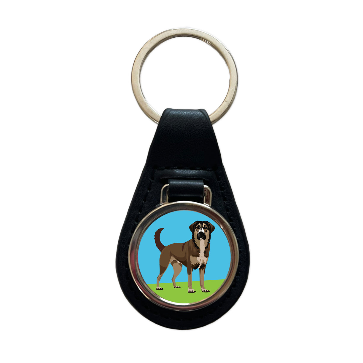 Anatolian Shepherd Dog Standing Black Leather Metal Keychain