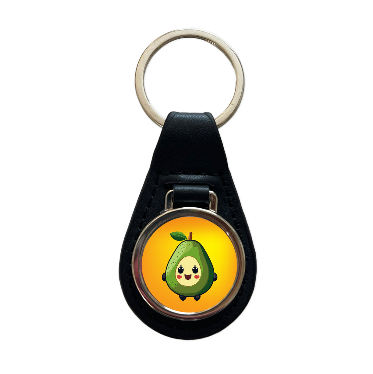 Avocado Smiling Funny Black Leather Metal Keychain