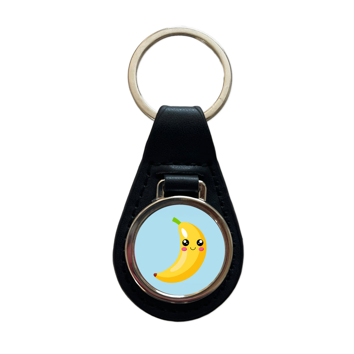 Banana Cute Happy Fruit Black Leather Metal Keychain