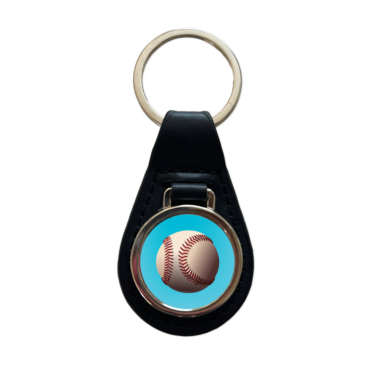 Baseball Base Ball Sport Black Leather Metal Keychain