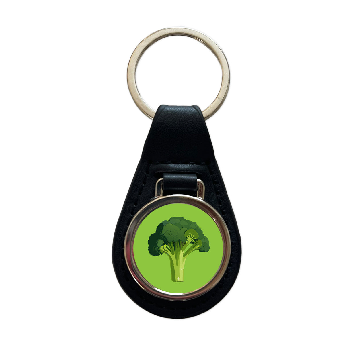Broccoli Vegetable Vegan Vegetarian Black Leather Metal Keychain