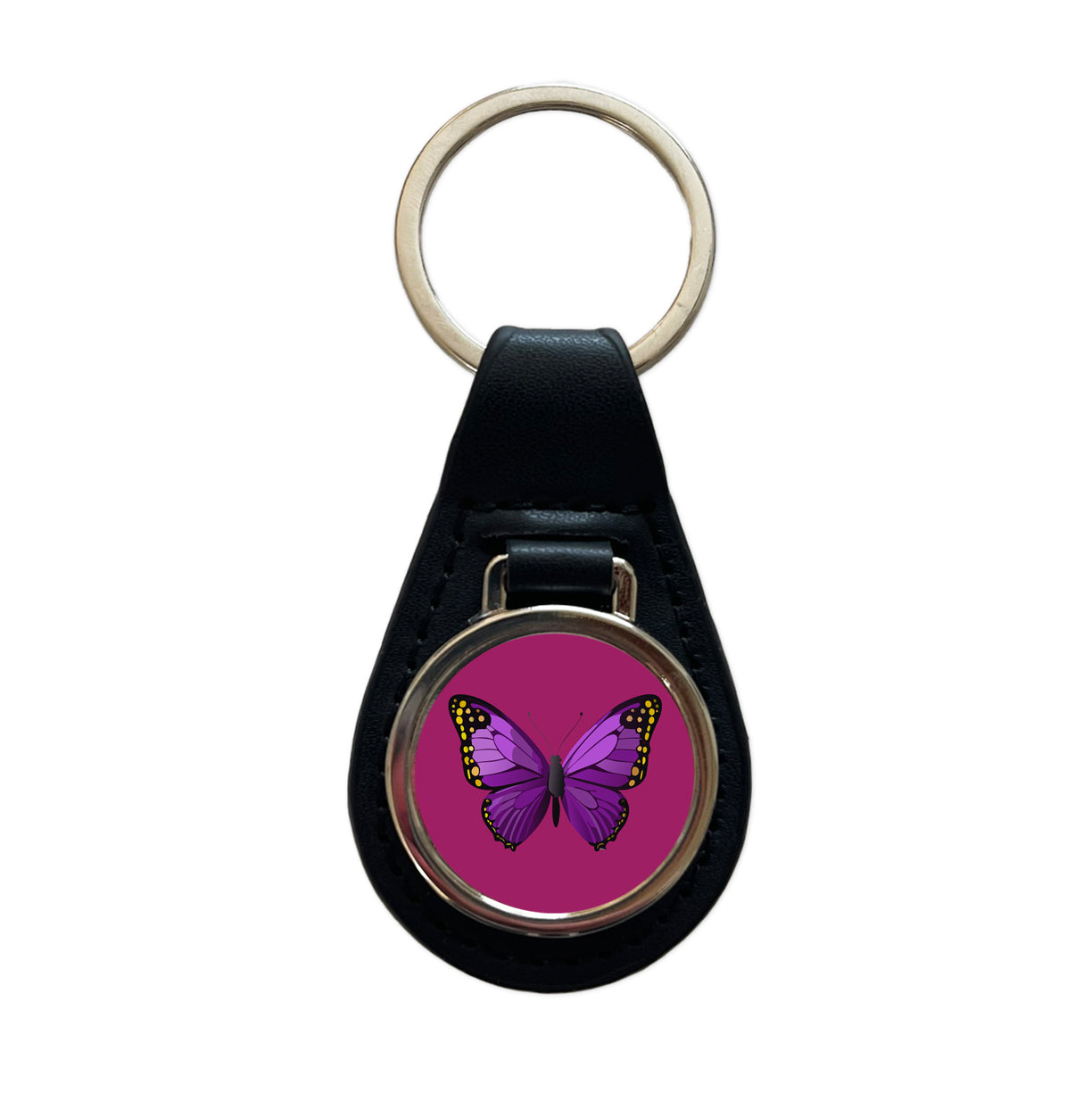 Butterfly Purple Black Leather Metal Keychain
