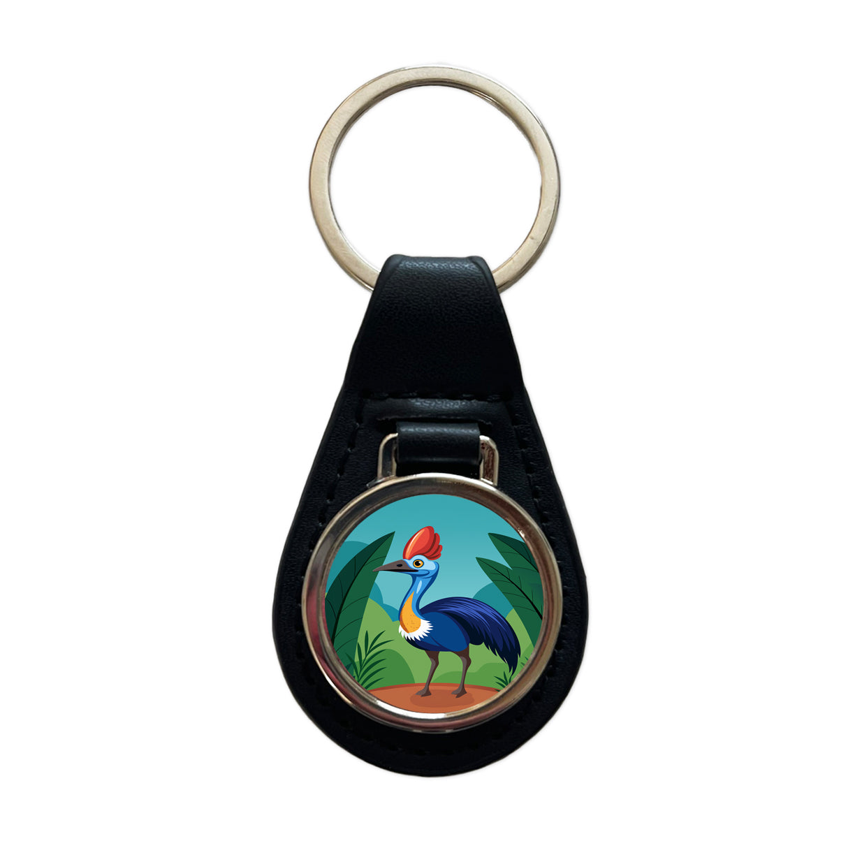 Cassowary Flightless Bird Australian Black Leather Metal Keychain