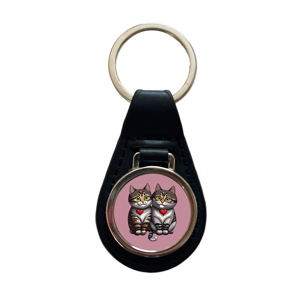 Cats Love Valentines Day Wedding Anniversary Black Leather Metal Keychain