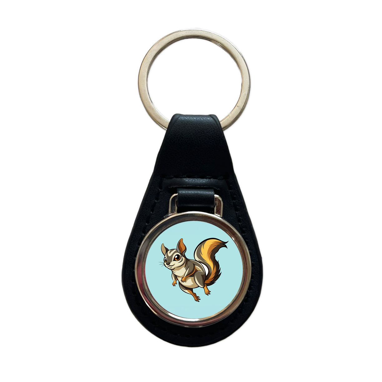 Flying Squirrel Black Leather Metal Keychain