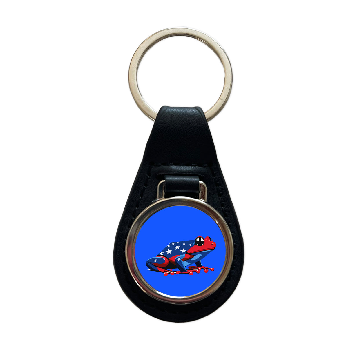 Frog Patriotic Black Leather Metal Keychain