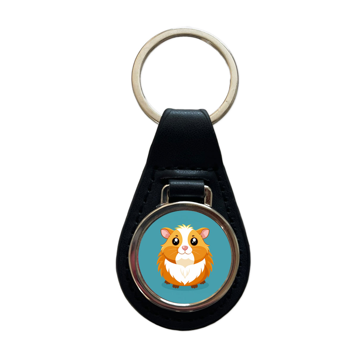 Guinea Pig Cute Black Leather Metal Keychain