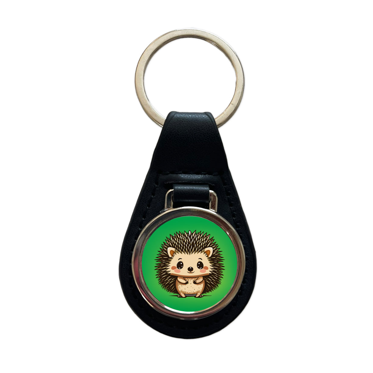 Hedgehog Cute Black Leather Metal Keychain