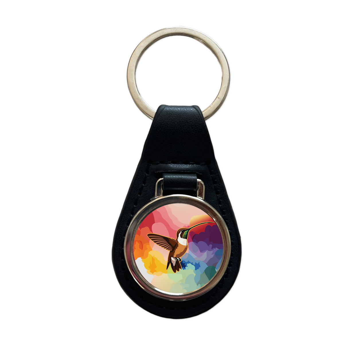 Hummingbird Brown Black Leather Metal Keychain