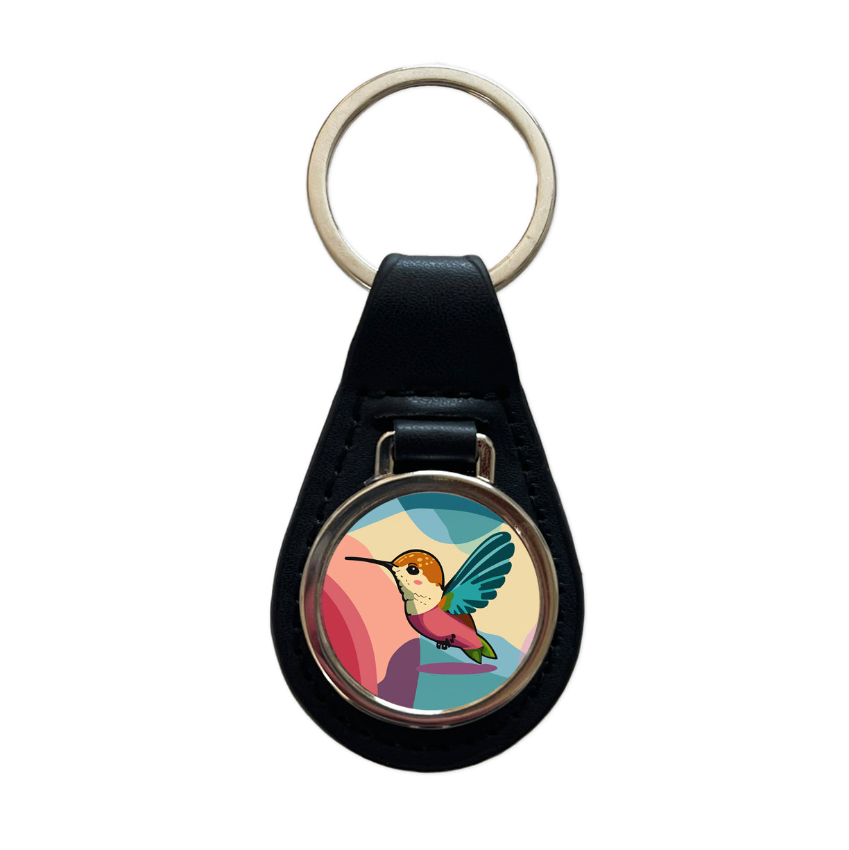 Hummingbird Cute Black Leather Metal Keychain