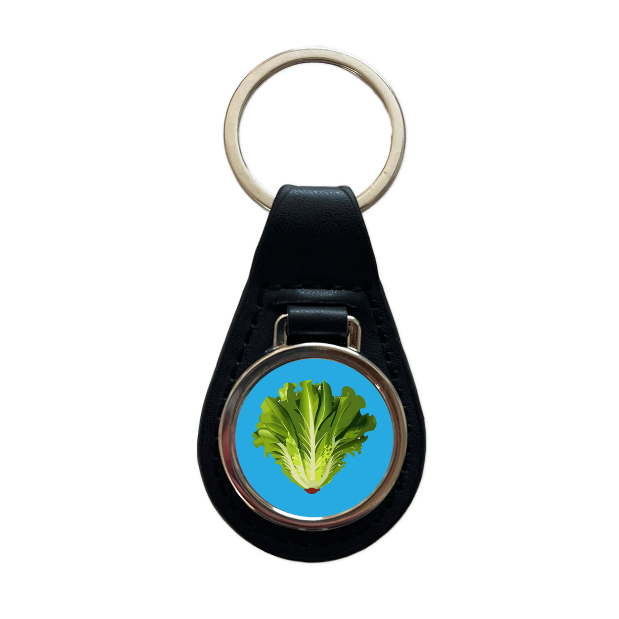 Lettuce Head Vegetable Black Leather Metal Keychain
