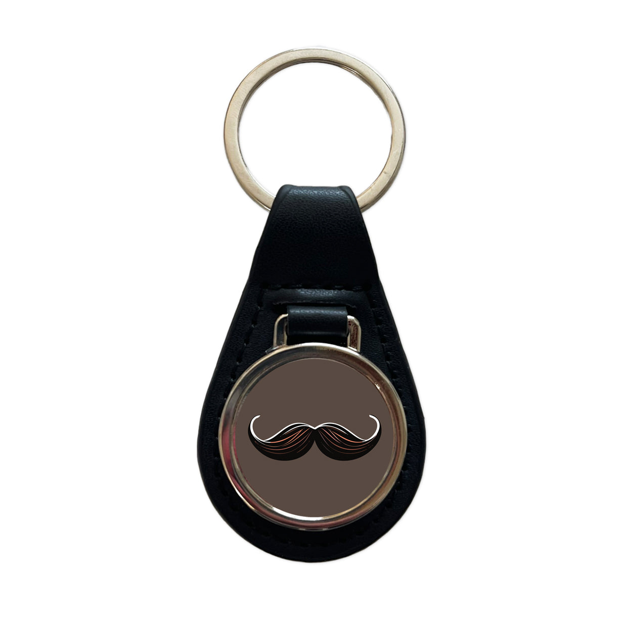 Mustache Funny Black Leather Metal Keychain