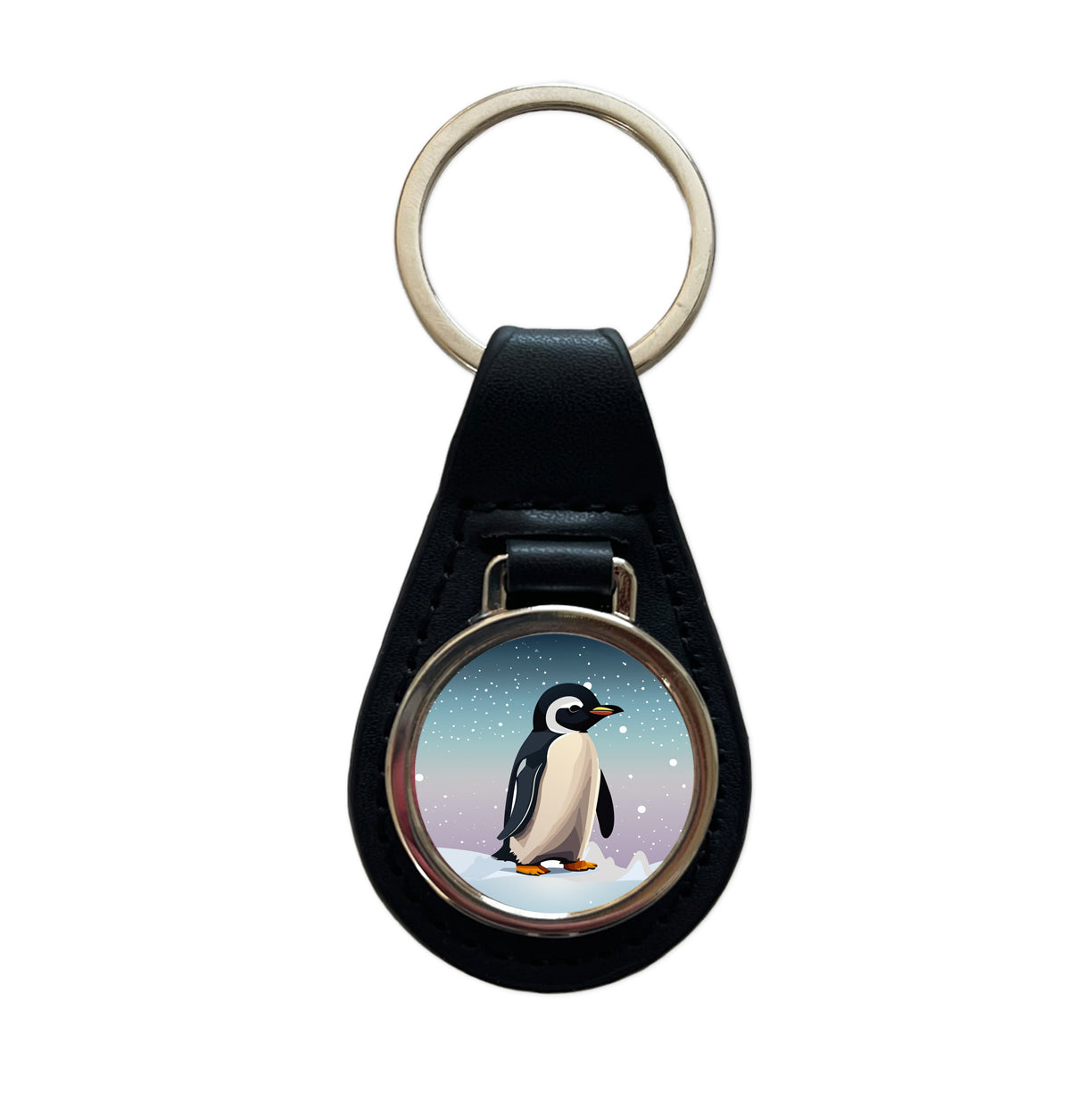 Penguin Cute Snow Black Leather Metal Keychain