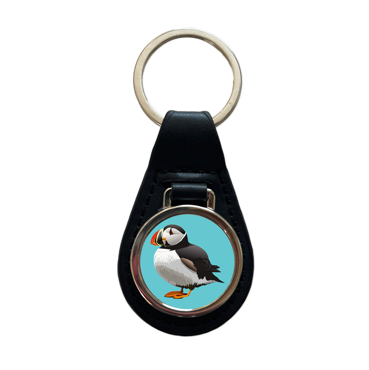 Puffin Seabird Bird Black Leather Metal Keychain