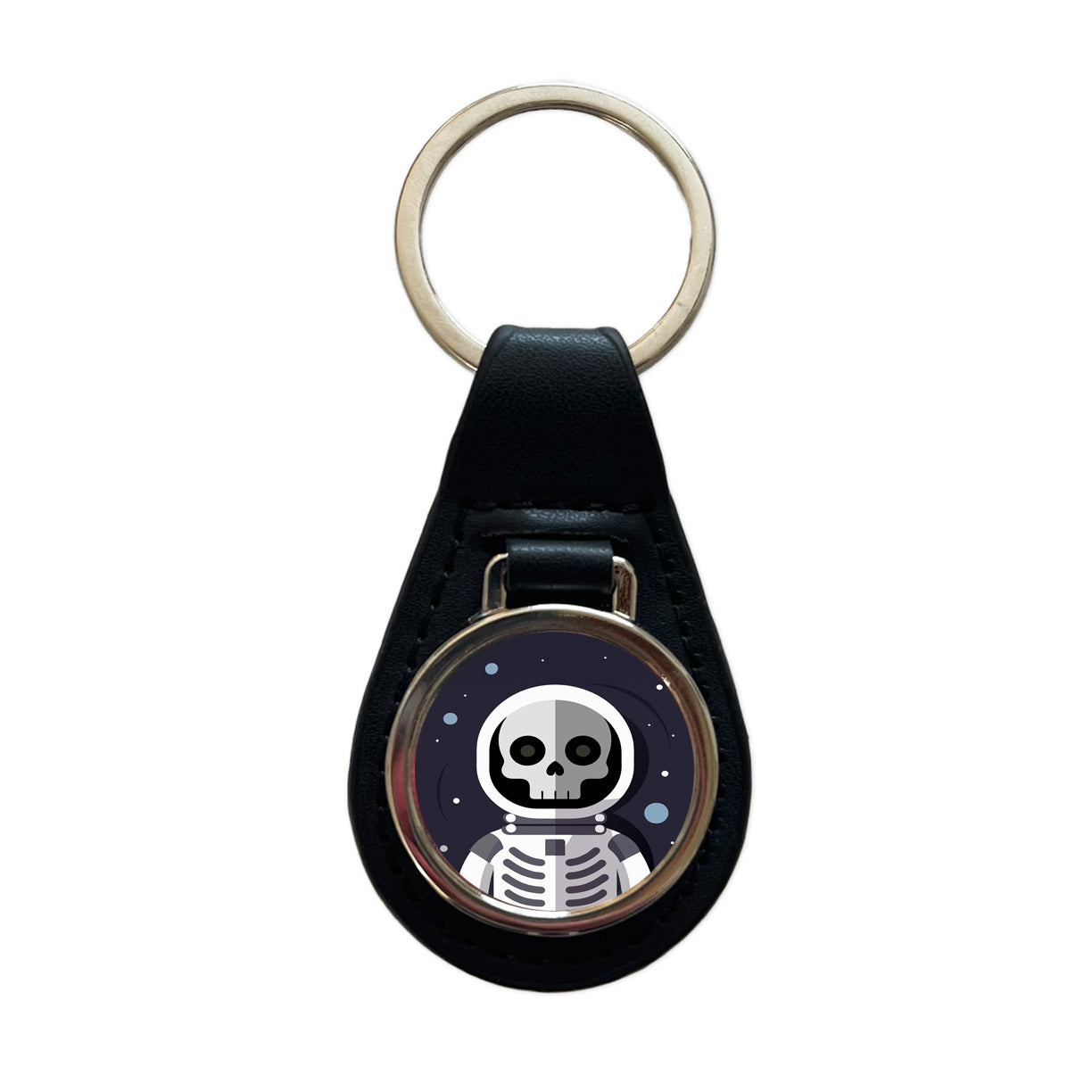 Skeleton in Space Suit Astronaut Black Leather Metal Keychain