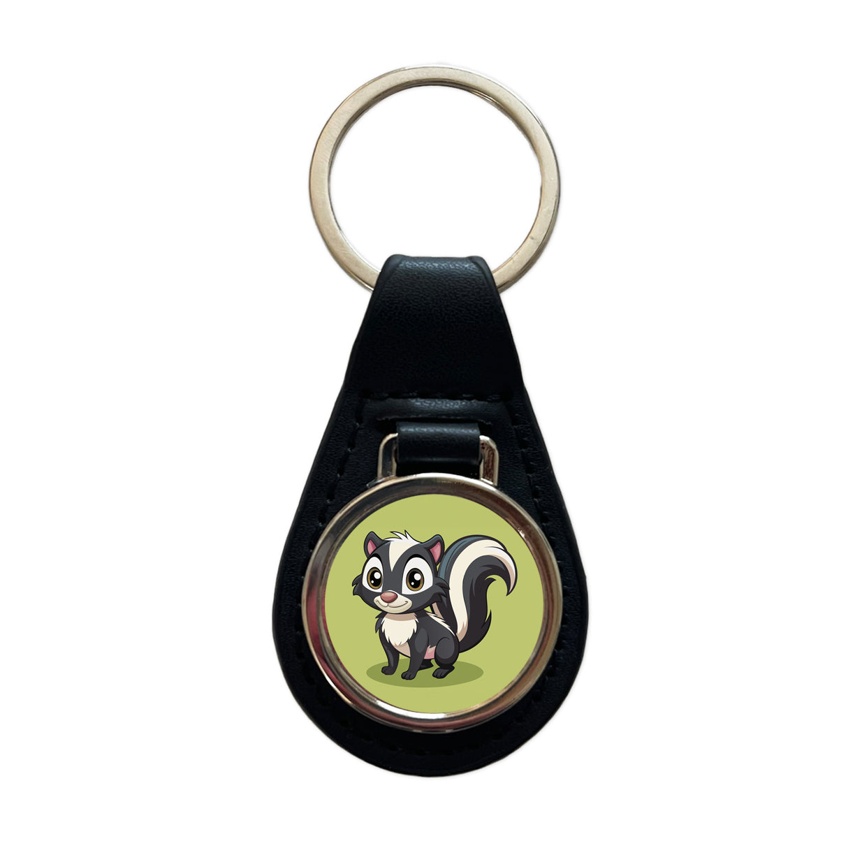 Skunk Cute Black Leather Metal Keychain
